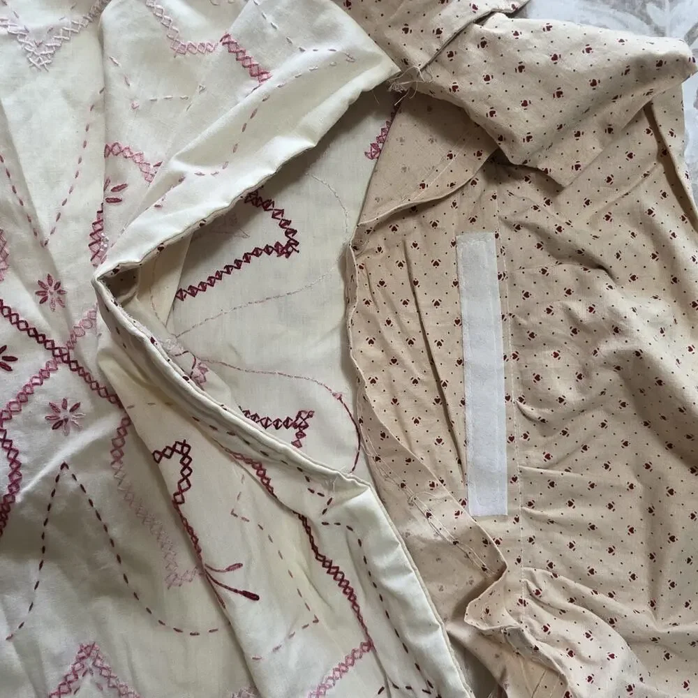 Amish Handmade Embroidered Pillow Cover 16x16 Pink Hearts Ruffle Cottagecore